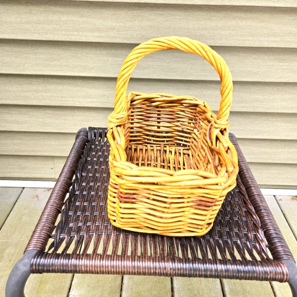 Vintage, Handcrafted, Sturdy Woven Willow Basket, Honey Color, Rolled Rim